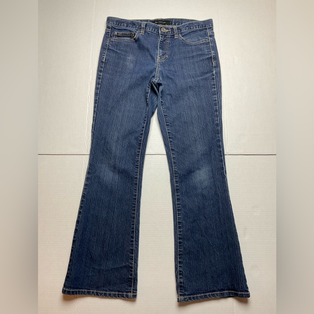 Calvin Klein Womens 6 dark blue faded wash mid rise stretchy flare jeans